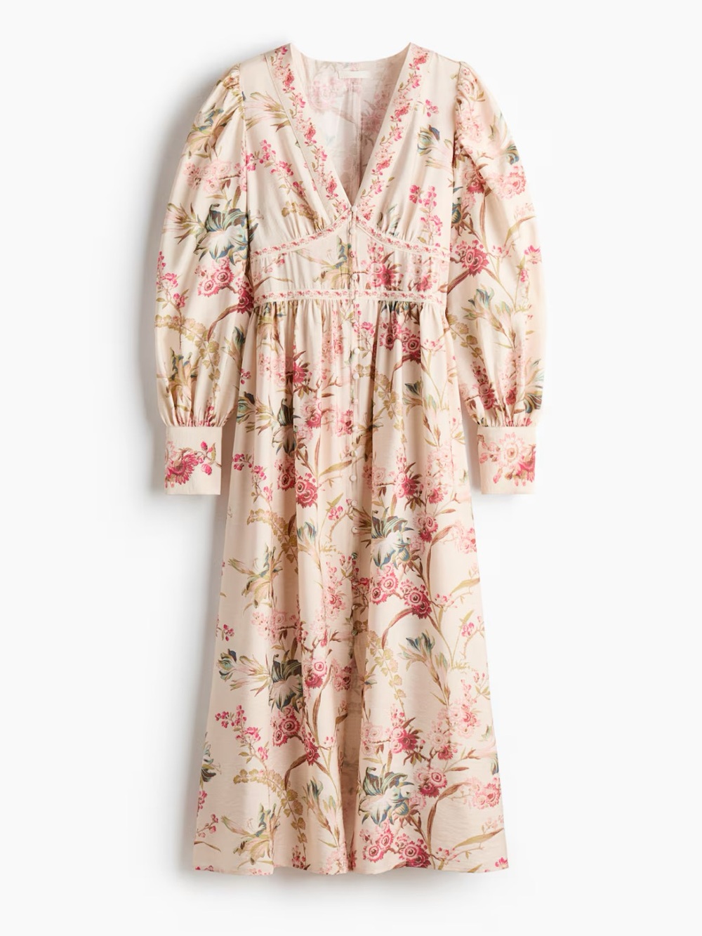 H&M Cream Floral Maxi Dress with Pink and Green Accents